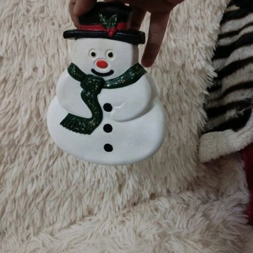 Handmade snowman hanging decoration with clay and painted