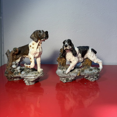 Set of 2 dog figurines used, 17 cm length 15 cm height