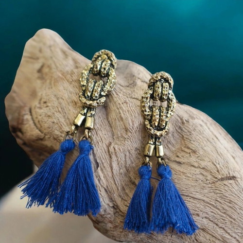 Earrings new with blue and gold knots