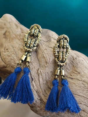 Earrings new with blue and gold knots