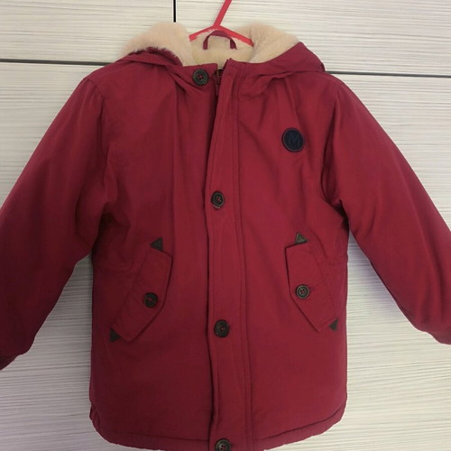 Mayoral jacket for boy 3 years like new, dark red with fur lining