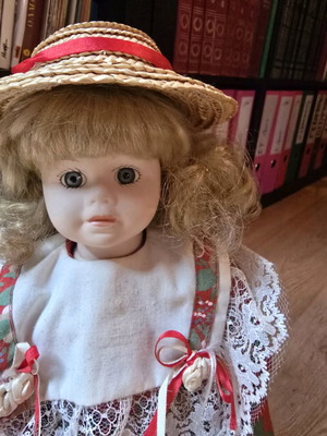 Glass doll country style like new with romantic dress