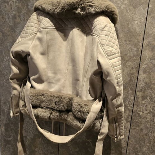 Jacket gray with eco fur and lining new, size L
