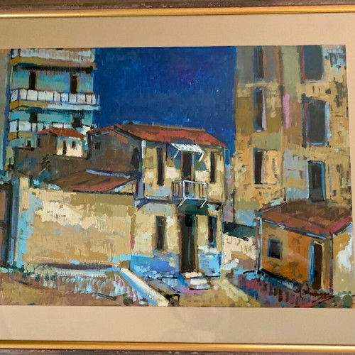 Manos Nakos oil painting in high-quality handmade frame