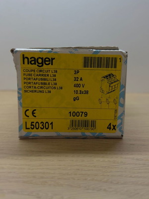 Ασφαλειοαποζεύκτης ράγας L38 3P 32A L50301 Hager, πακέτο 4, καινούργιο