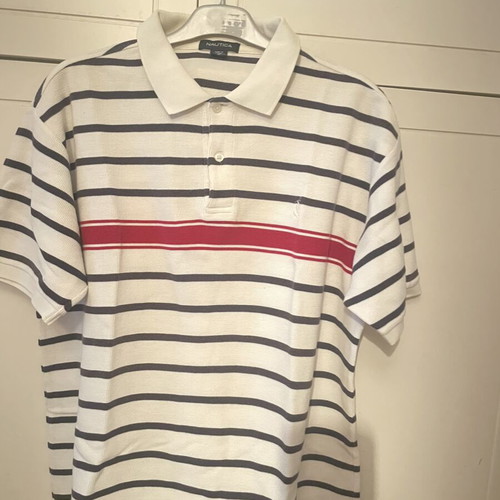 Nautica men's polo shirt size L, like new, white and blue