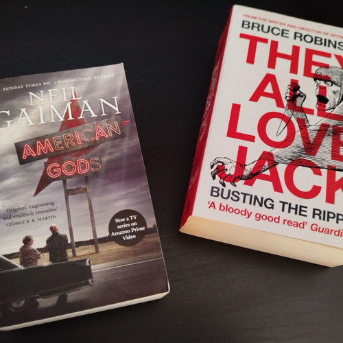Books American Gods and They All Love Jack like new, English