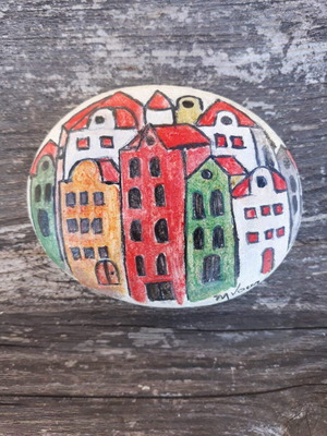 Painted stone city composition acrylic, new