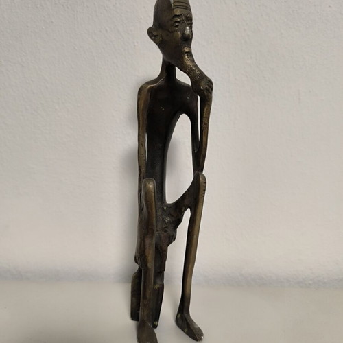 Vintage African Bronze Statue The Thinker 26 cm