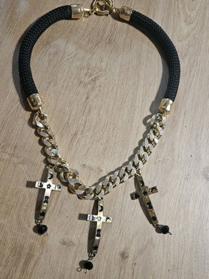 Statement necklace with crosses new, gold tone and black details