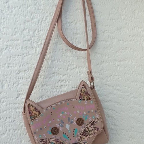 Accessorize children's leather bag used, crossbody, pink with fox design