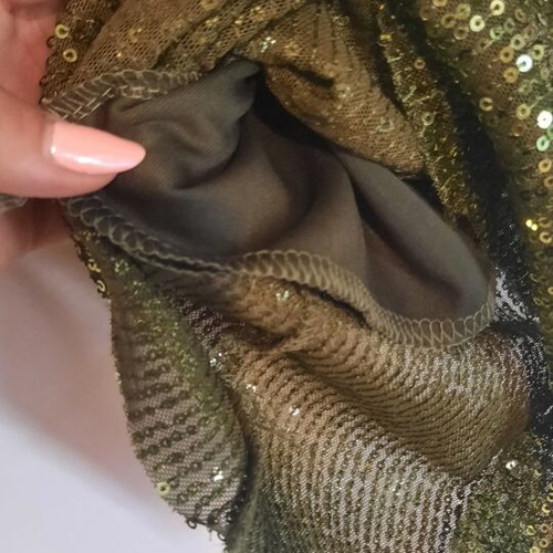 Evening set top and elastic flare pants with sequins, like new, olive green