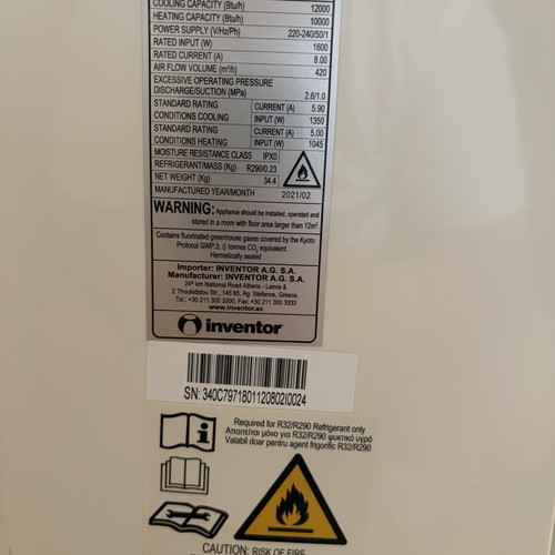 Inventor Magic air conditioner model M2GHP290-12 like new