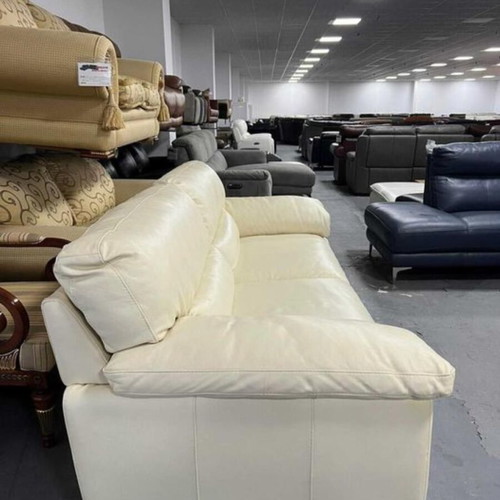 Light Cream Leather Sofa Three-Seater New, 100% Genuine Leather