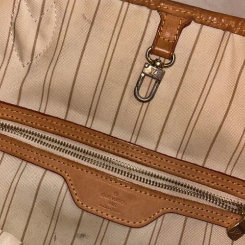 Louis Vuitton Neverfull MM ώμου τσάντα μεταχειρισμένη, καμβάς Damier Azur