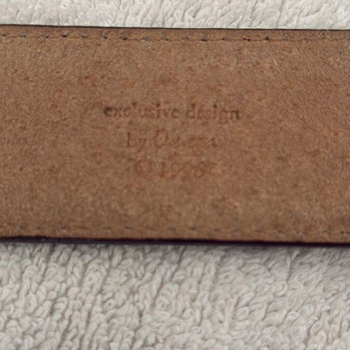 1996 Omega Sterling brown leather belt 95cm, western style, alligator print buckle