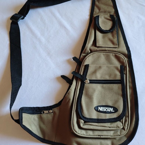 Nescafé Sling Bag new, khaki/beige, multiple compartments