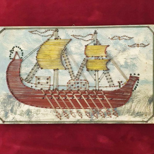 Handmade painting used with ship, nails and threads