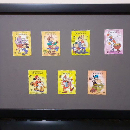 Dominica 1979 Disney Characters Playing Musical Instruments Stamp Set new, 7 pieces