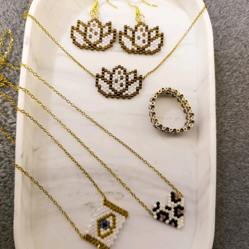 Set of 5 jewelry new with Miyuki beads and stainless steel chain