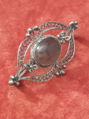 Silver pin 925 with smoky quartz like new