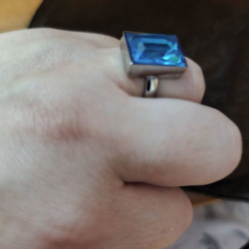 Ring with blue stone stainless steel, size 16.5mm, new