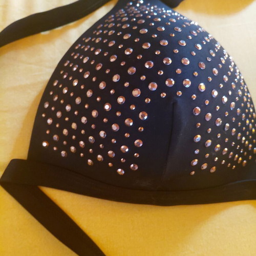 Bikini set black Large with rhinestones and high-waisted slip, new with kaftan gift