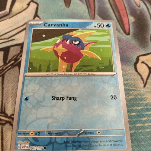 Carvanha Reverse Holo Pokemon Card like new, Obsidian Flames