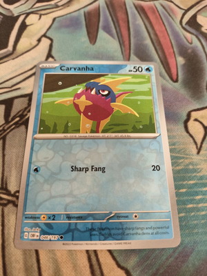 Carvanha Reverse Holo Pokemon Card like new, Obsidian Flames