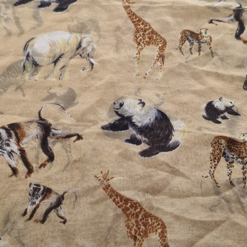 Long scarf with African animal prints like new, beige-champagne