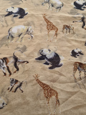 Long scarf with African animal prints like new, beige-champagne