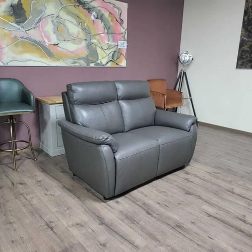 Gray leather two-seater sofa new, 100% genuine leather