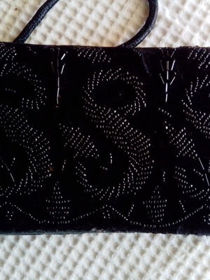 Vintage women's evening bag with black velvet and bead decoration