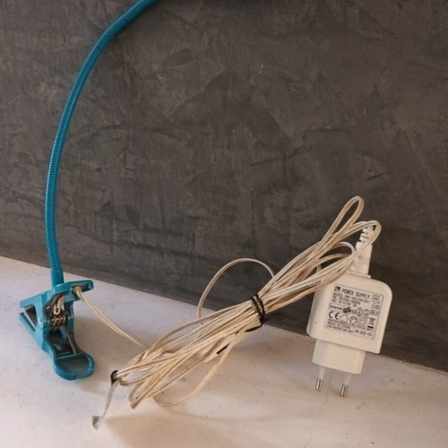 Blue desk clamp lamp with 220V/4V transformer used