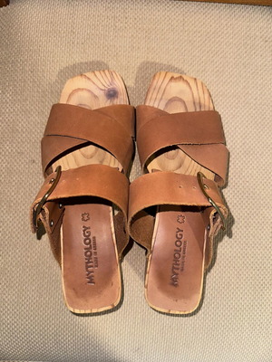 Mythology Tan Leather Clogs Like New With Buckle And Studs