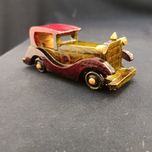Vintage wooden handmade Rolls Royce toy car used, decorative