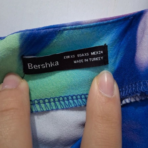 Bershka knee-length elastic dress, blue multicolor