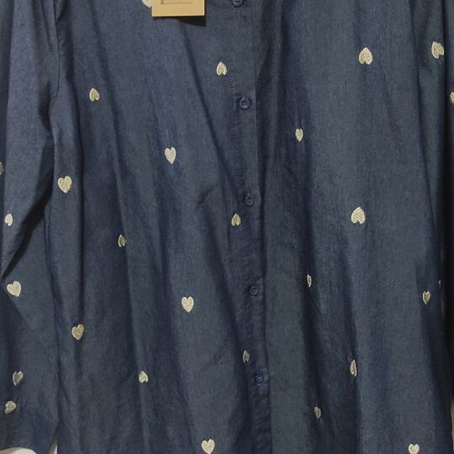 Shirt like denim fabric with heart pattern, new, size M
