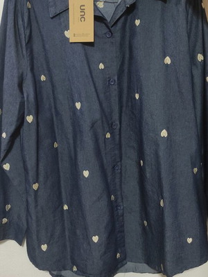 Shirt like denim fabric with heart pattern, new, size M