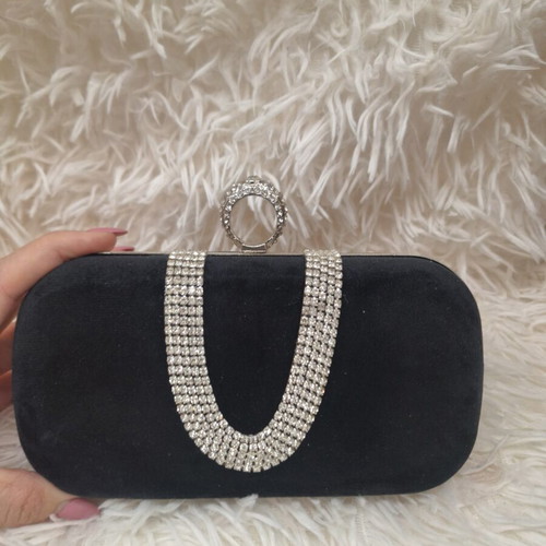 Evening bag new velvet with rhinestones black handbag