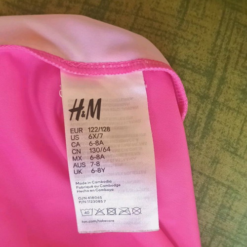 H&M Girls' One-Piece Swimsuit Pink like new with UV Protection 6-8 Years
