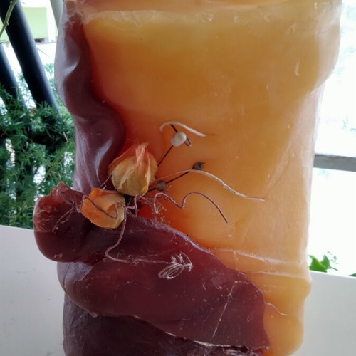 Handmade Decorative Candle used, large 4.3+ kg, pillar with dried flowers