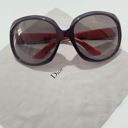 Christian Dior sunglasses used, black and red frame, lens scratched