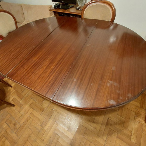 Solid wood extendable dining set with 6 chairs, used, classic style