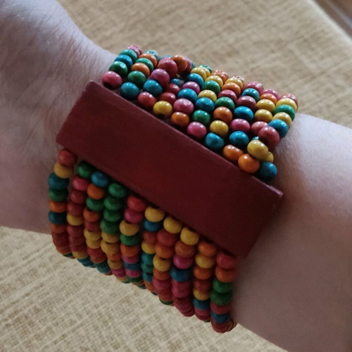 Bracelet with wooden beads like new, colorful cuff style