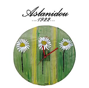 Aslanidou...1922 - Ρολόι τοίχου με φυσητό γυαλί και ζωγραφική στο χέρι