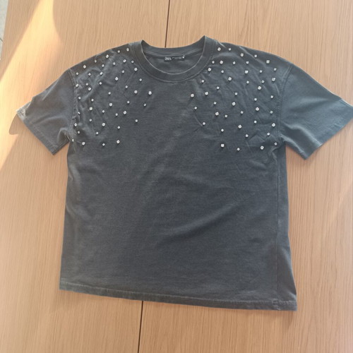 Zara Washed Effect T-Shirt with Rhinestones, New, Size M