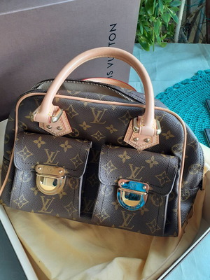 Louis Vuitton Manhattan PM bag new beige and brown leather canvas