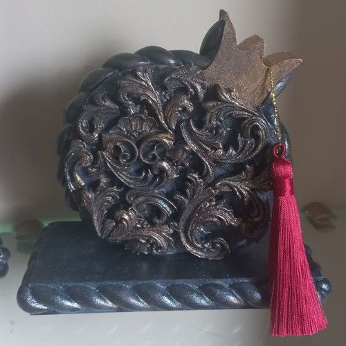 Wooden decorative pomegranates with decoupage technique, large 17 cm and small 12 cm