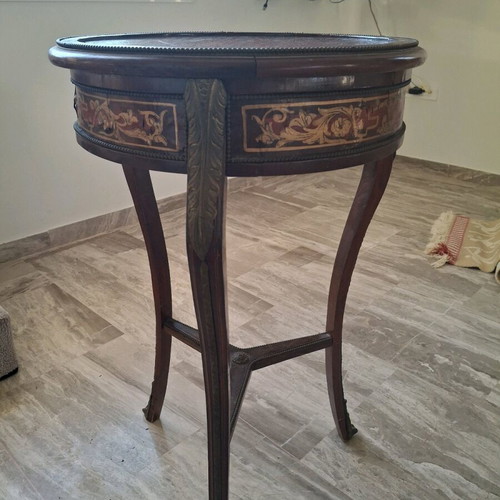 Vintage Louis XV style round table with Boulle marquetry, Italian mid-century